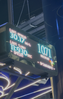 écran indiquant la vitesse à la sortie du toboggan