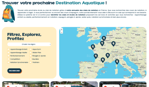 carte de la France avec les clubs & écoles de natation