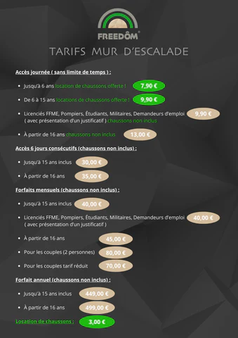 Tarifs mur escalade Granville Freedôm